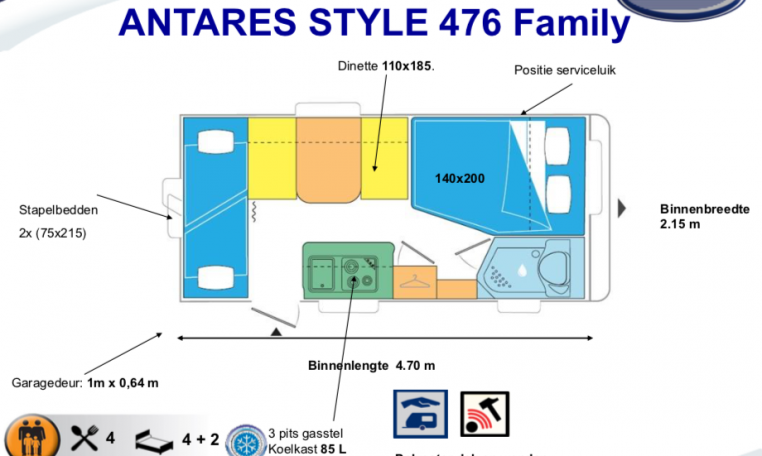 2020 Caravelair Antares Style 476 Family caravan indeling