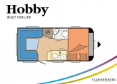 Hobby De Luxe 455 UF model 2022 Cannenburg plattegrond