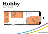 Hobby De Luxe 540 KMFe model 2022 Cannenburg Plattegrond Slapen