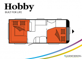 Hobby Excellent 560 CFe model 2022 Cannenburg Plattegrond slapen bed