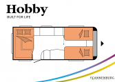 Hobby Prestige 560 UL model 2022 Cannenburg plattegrond bedden slapen