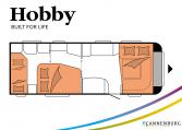 Hobby Prestige 650 KFU model 2022 Cannenburg plattegrond slapen bedden