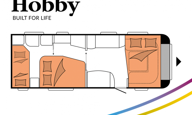 Hobby Prestige 650 KFU model 2022 Cannenburg plattegrond slapen bedden