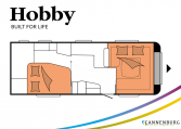 Hobby Prestige 660 WFC model 2022 Cannenburg plattegrond bedden slapen