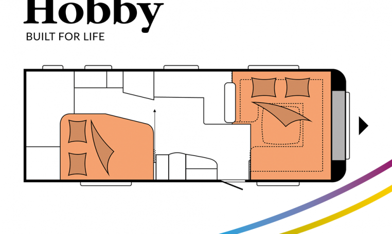 Hobby Prestige 660 WFC model 2022 Cannenburg plattegrond bedden slapen