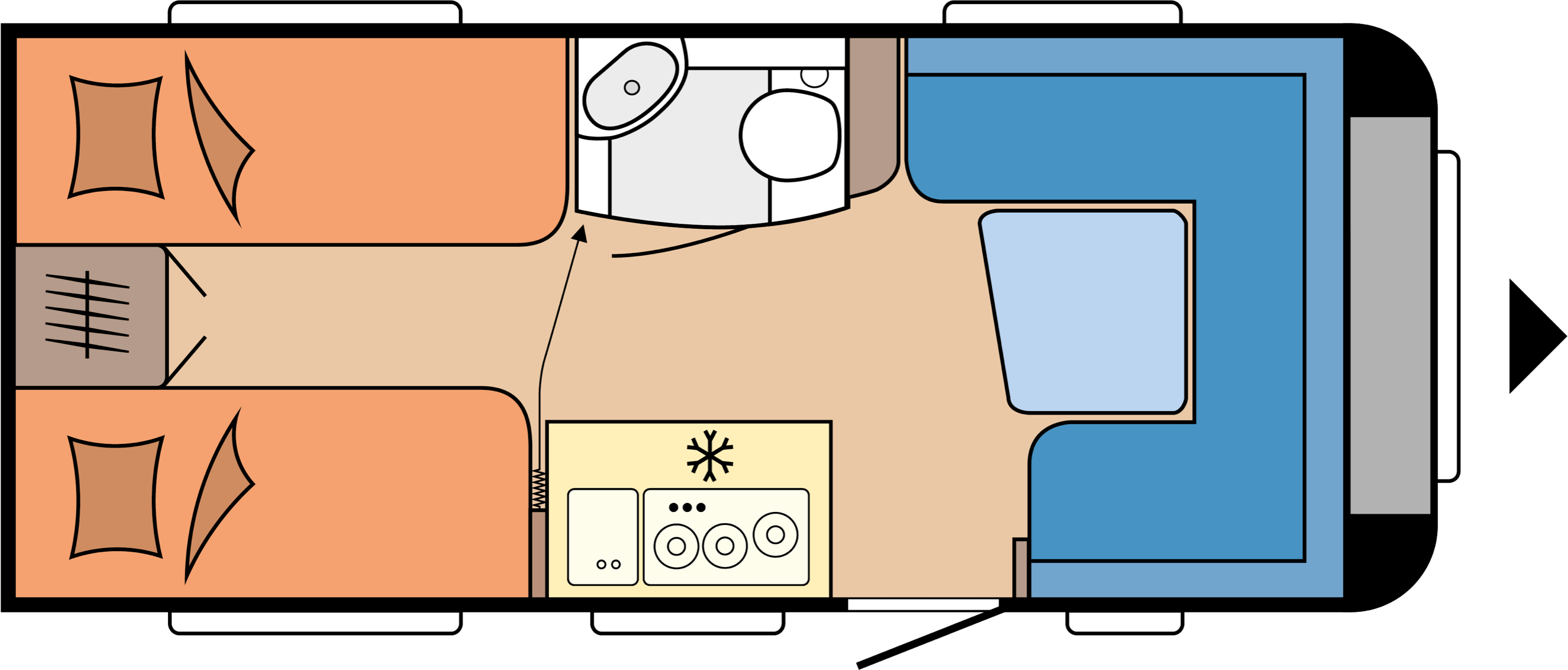 Layout 2023 Hobby De Luxe 460 LU Dagweergave