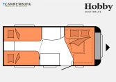 Hobby De Luxe 460 LU model 2023 Layout Nachtweergave