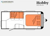 Hobby De Luxe 460 SFf model 2023 Layout Nachtweergave