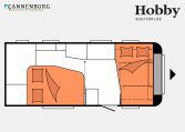 Hobby De Luxe 495 WFB model 2023 Layout Nachtweergave