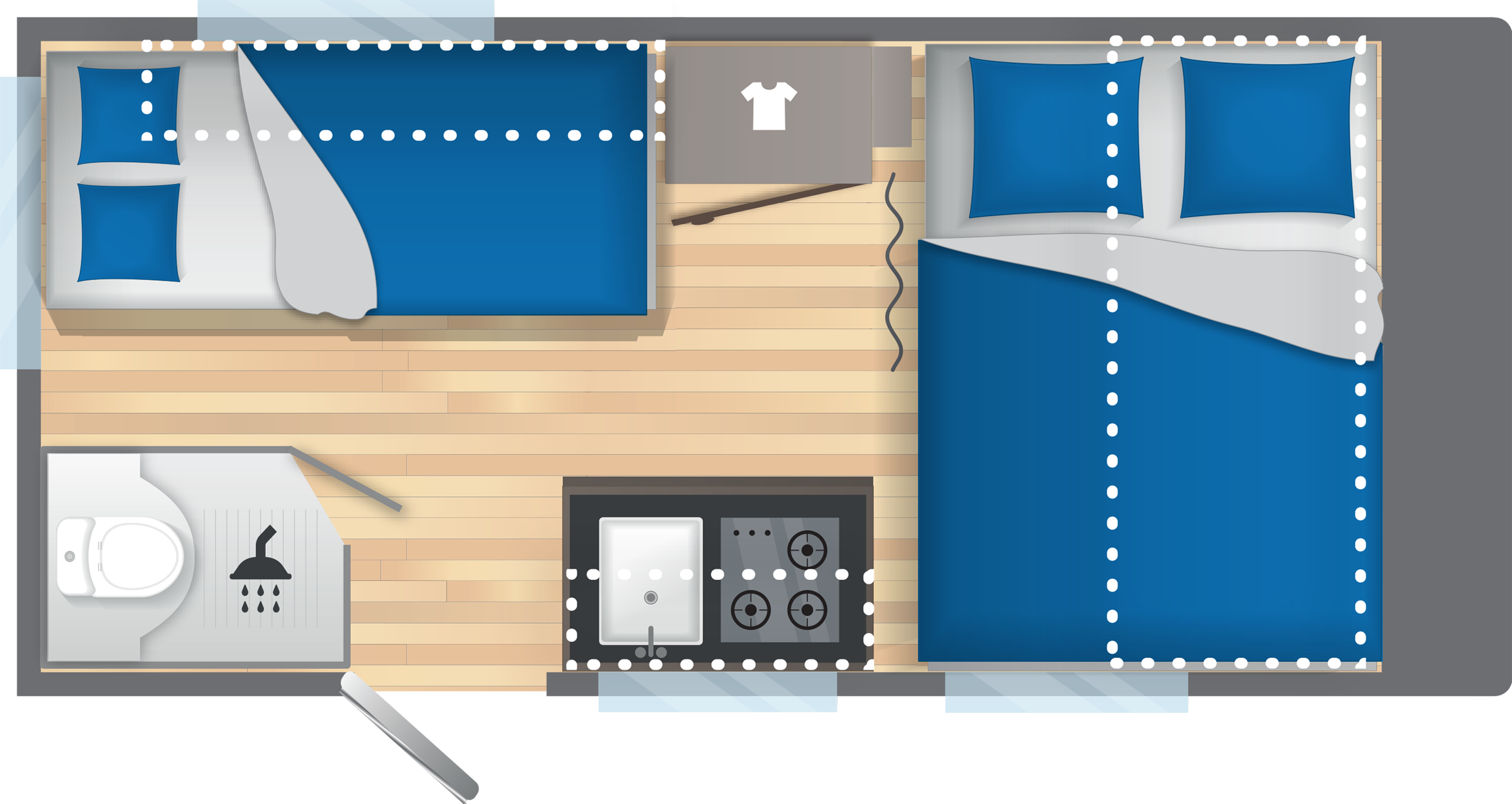 Layout 2023 Caravelair Alba 390 Nachtweergave