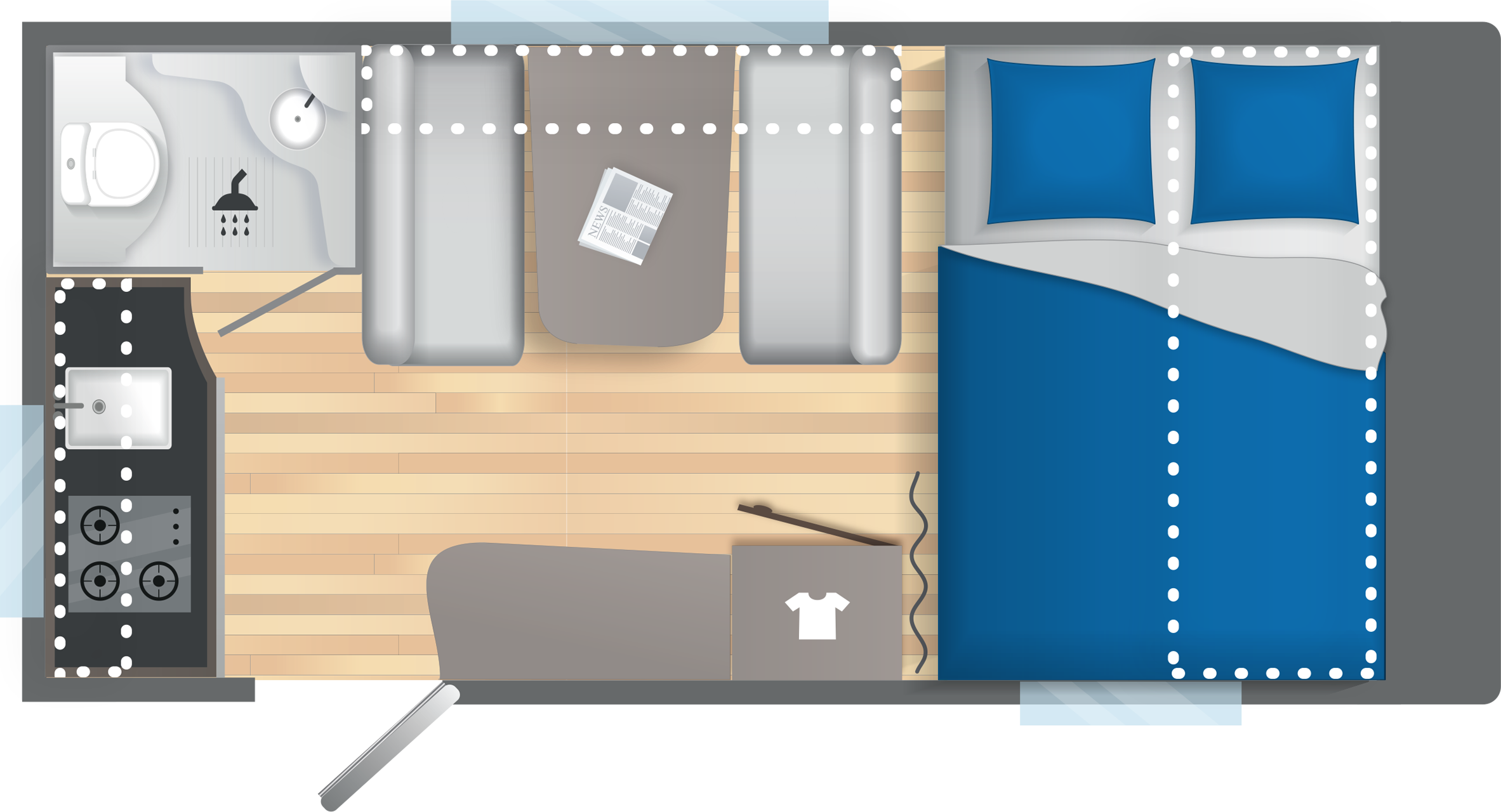 Layout 2023 Caravelair Alba 400 Dagweergave