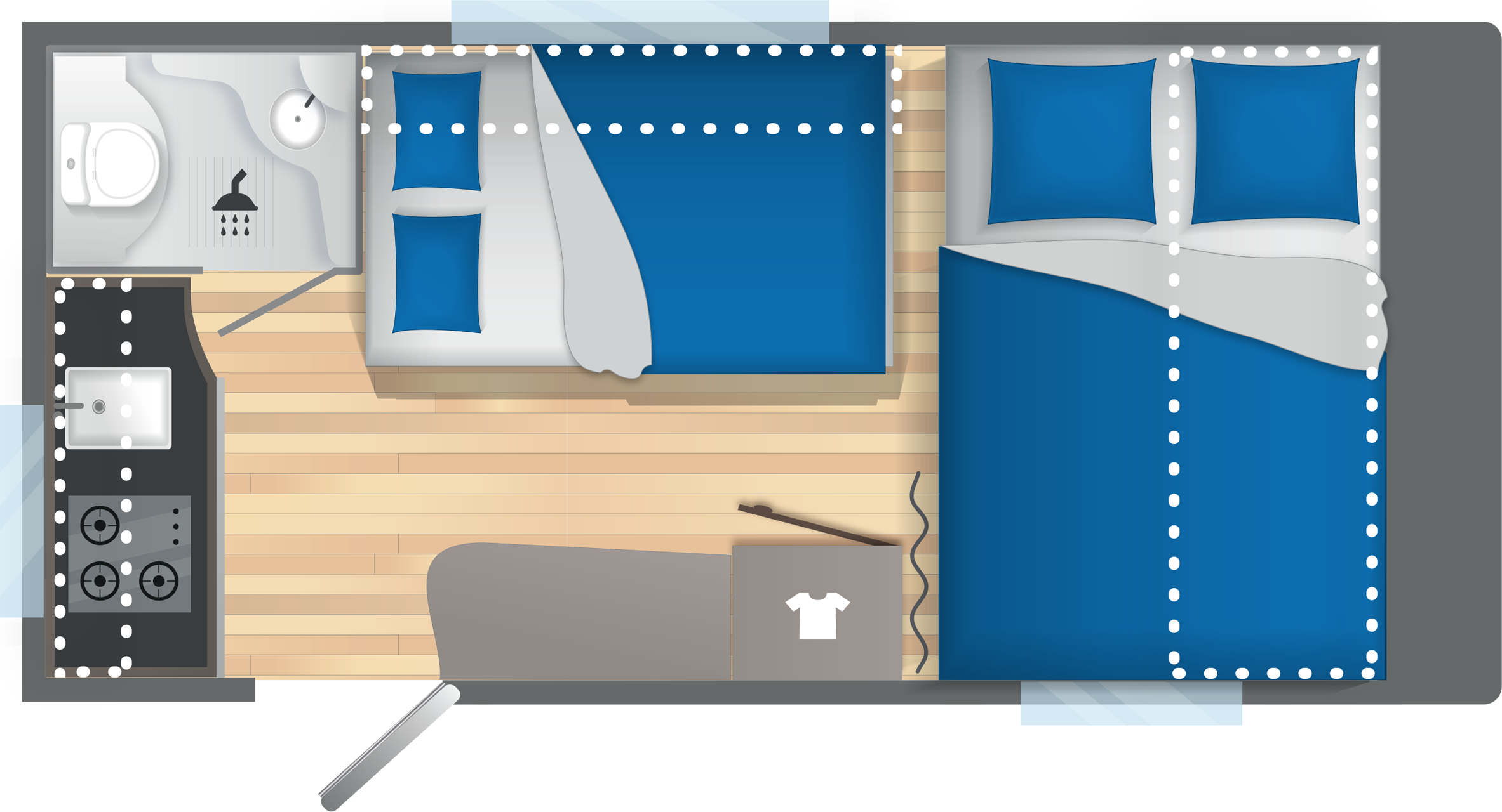 Layout 2023 Caravelair Alba 400 Nachtweergave