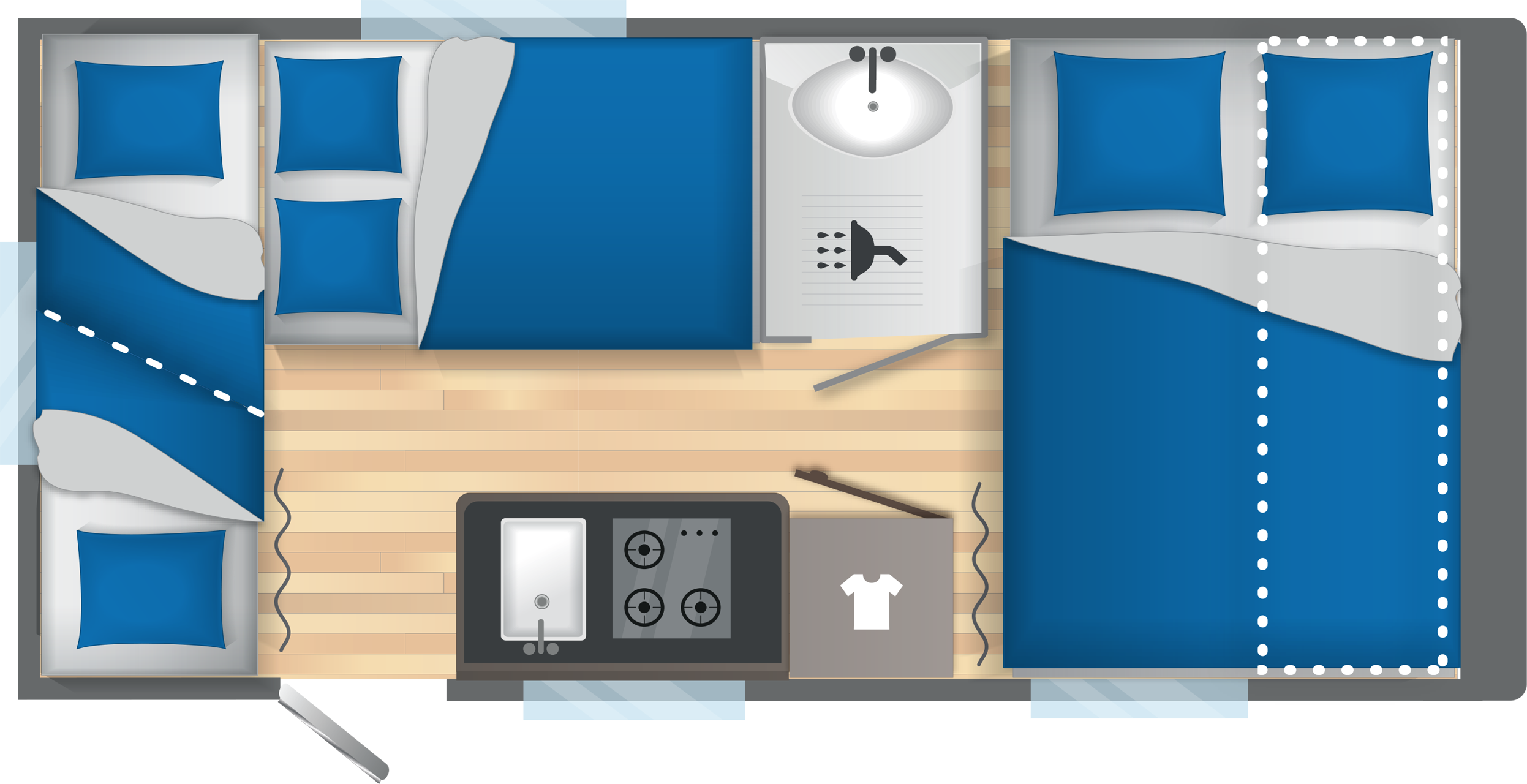 Layout 2023 Caravelair Alba 426 Family Nachtweergave