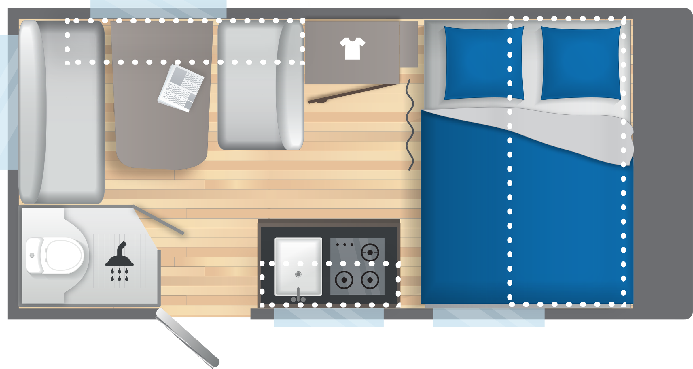 Layout 2023 Caravelair Alba Style 390 Dagweergave