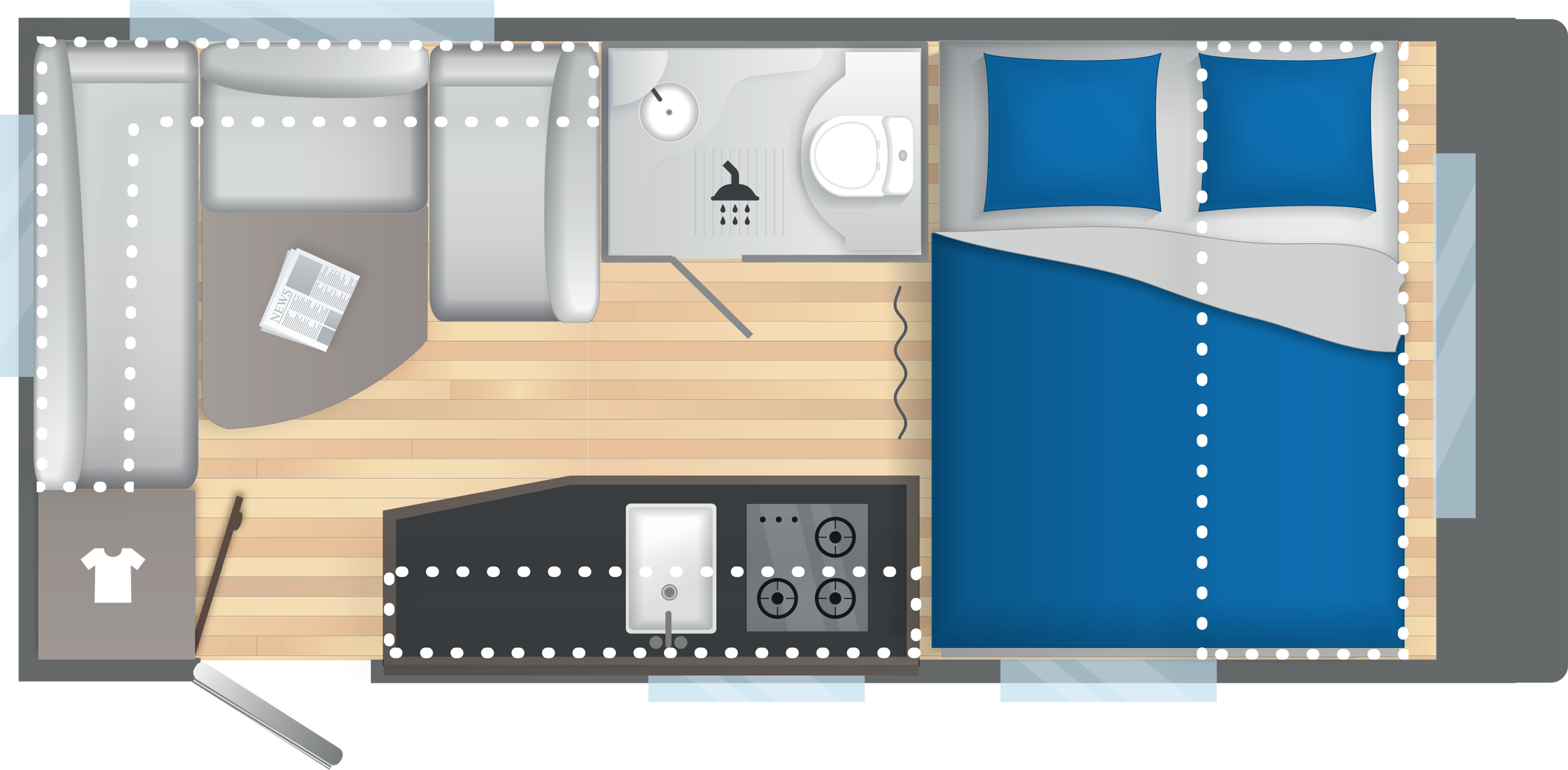 Layout 2023 Caravelair Alba Style 430 Dagweergave