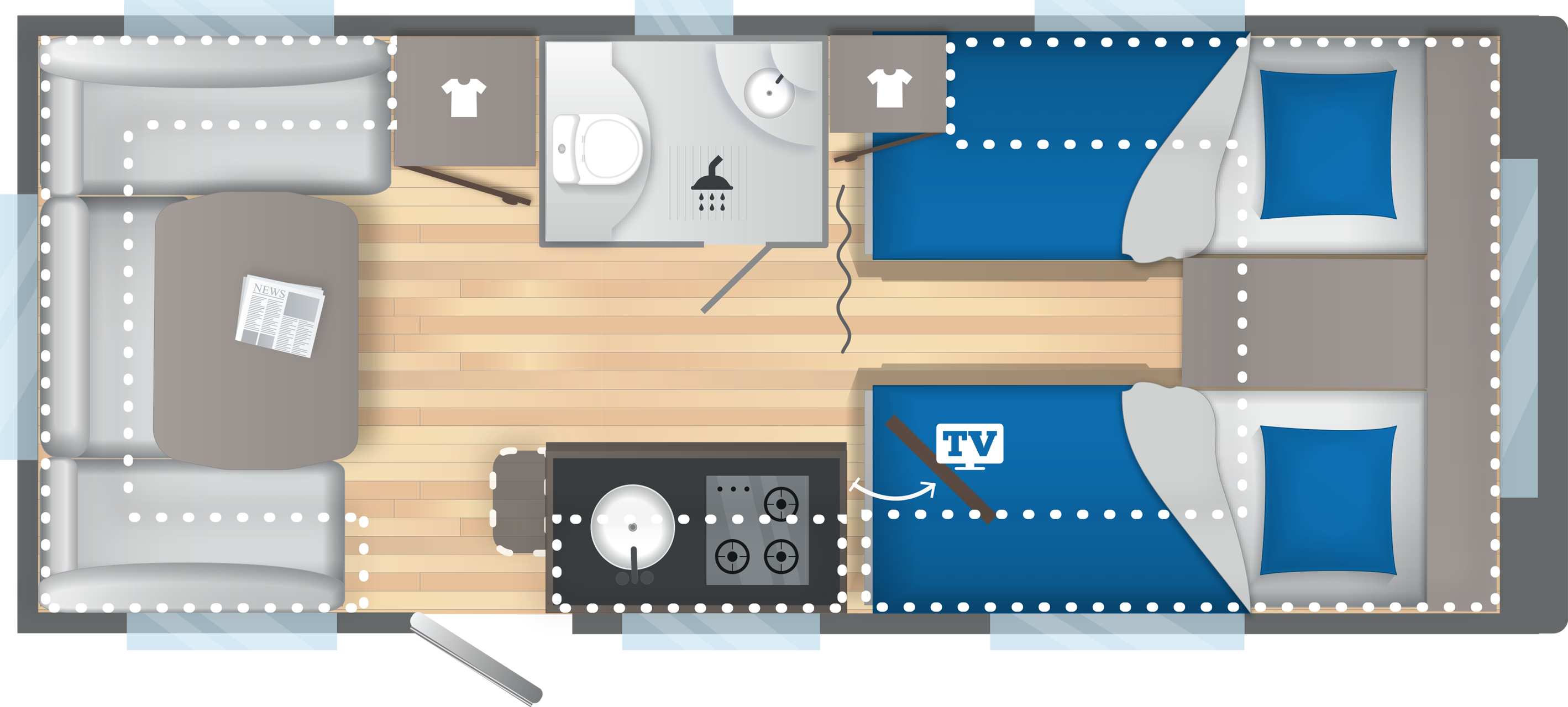 Layout 2023 Caravelair Artica 492 Dagweergave