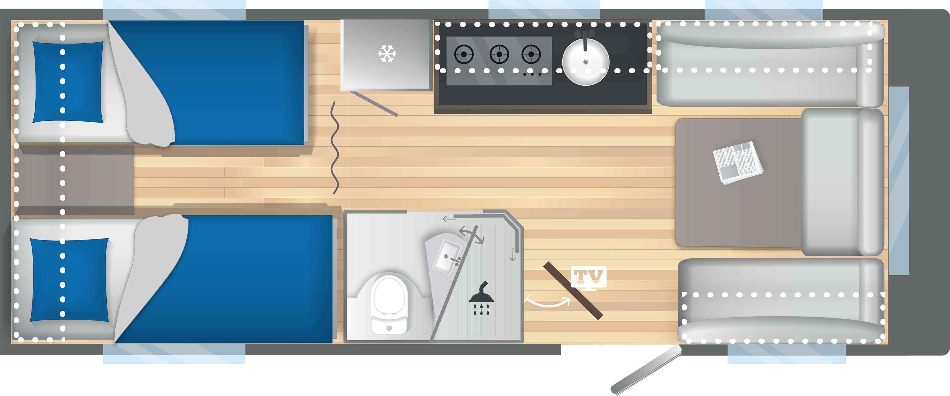 Layout 2023 Caravelair Artica 542 Dagweergave