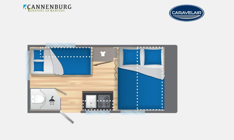 Caravelair Alba Style 390 model 2023 Layout Nachtweergave