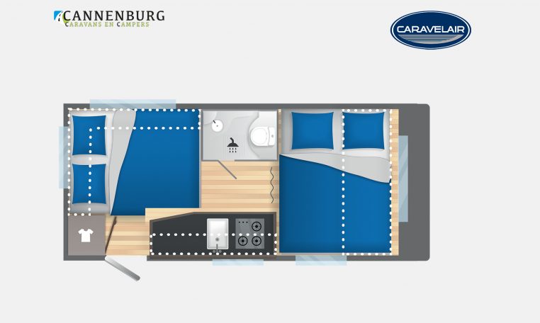 Caravelair Alba Style 430 model 2023 Layout Nachtweergave