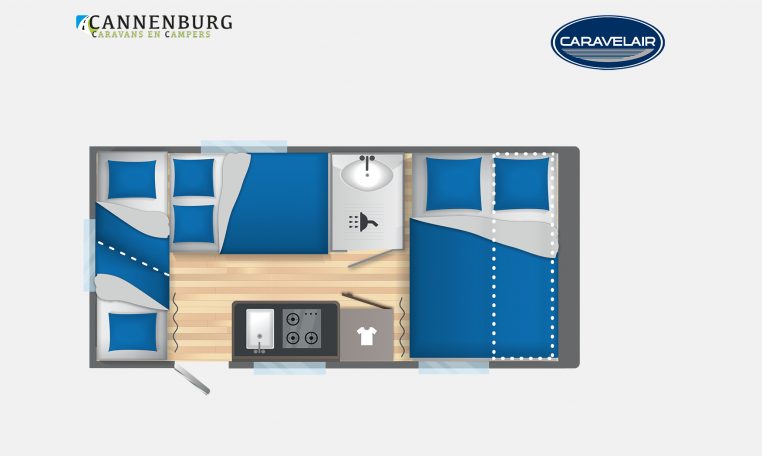 Caravelair Alba 426 Family model 2023 Layout Nachtweergave