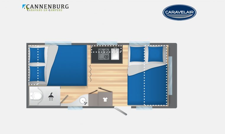 Caravelair Antares Titanium 455 model 2023 Layout Nachtweergave