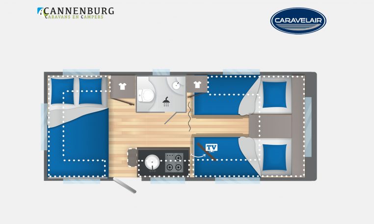 Caravelair Artica 492 model 2023 Layout Nachtweergave