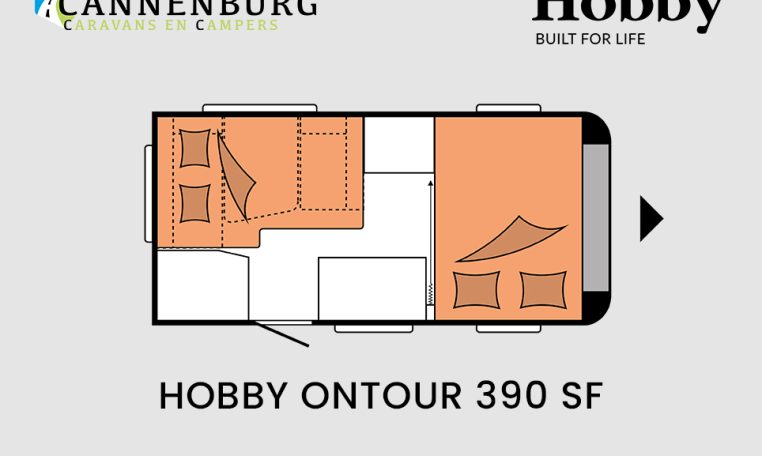 Hobby ONTOUR 390 SF model 2024 caravan plattegrond slapen