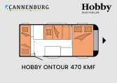 Hobby ONTOUR 470 KMF model 2024 caravan plattegrond slapen