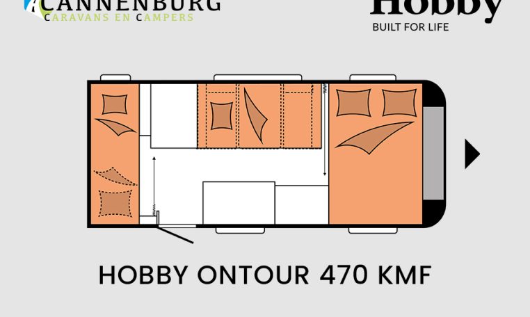 Hobby ONTOUR 470 KMF model 2024 caravan plattegrond slapen