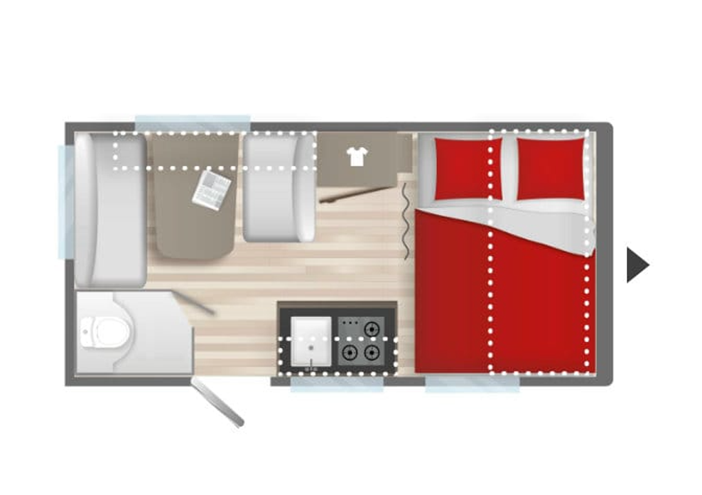 plattegrond Caravelair Alba 390 modeljaar 2024 caravan