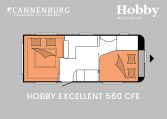 Hobby Excellent 560 CFe model 2024 caravan plattegrond slapen