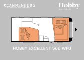 Hobby Excellent 560 WFU model 2024 caravan plattegrond slapen