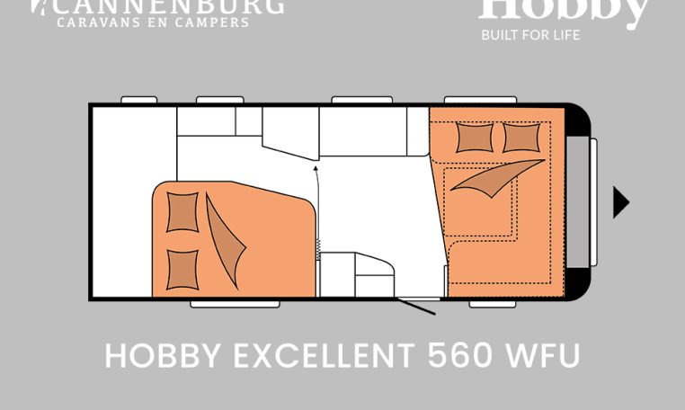 Hobby Excellent 560 WFU model 2024 caravan plattegrond slapen