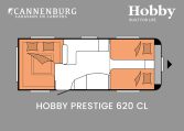 Hobby Prestige 620 CL model 2024 caravan plattegrond slapen
