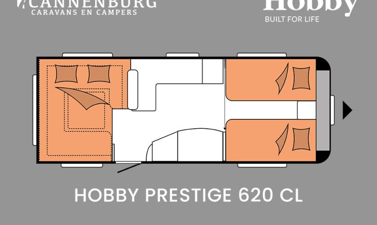 Hobby Prestige 620 CL model 2024 caravan plattegrond slapen