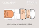 Hobby optima ontour edition V65 GQ model 2024 camper plattegrond slapen