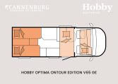 Hobby optima ontour edition v65 GE model 2024 camper plattegrond slapen