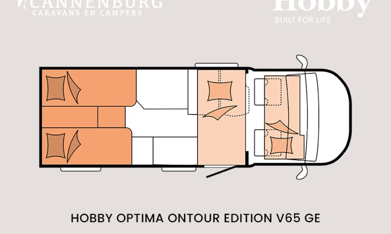 Hobby optima ontour edition v65 GE model 2024 camper plattegrond slapen