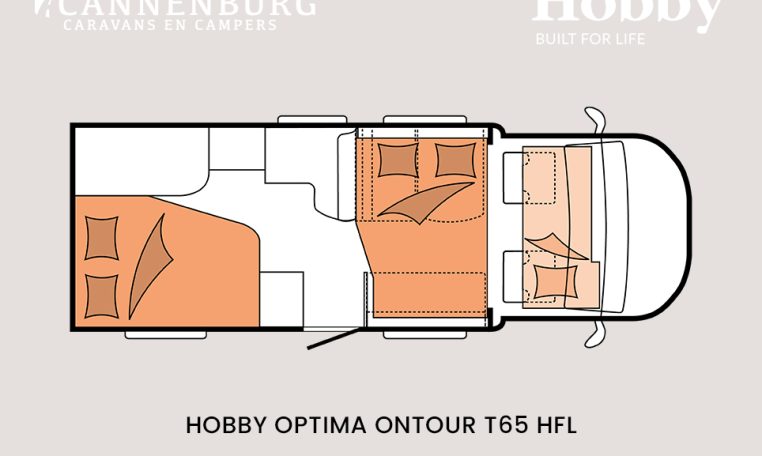 Hobby optima ontour t65 hfl model 2024 camper plattegrond slapen