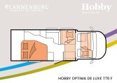 Hobby camper Optima De Luxe T70 F model 2024 interieur slapen 2024