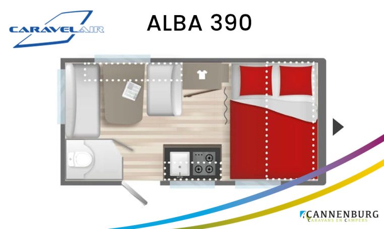 Caravelair caravan plattegrond modeljaar 2024 Alba 390